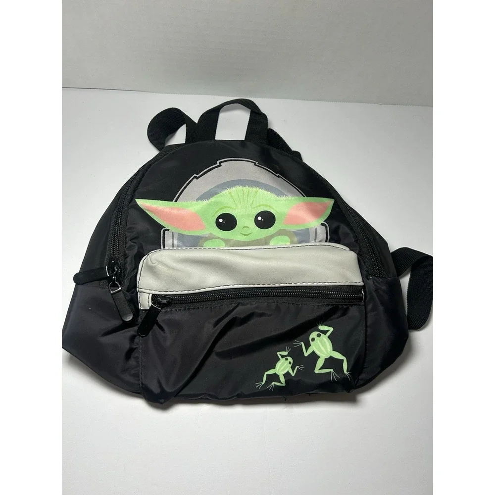 Star Wars Baby Yoda Black Mini Backpack Front Pocket School Play Purse Bag